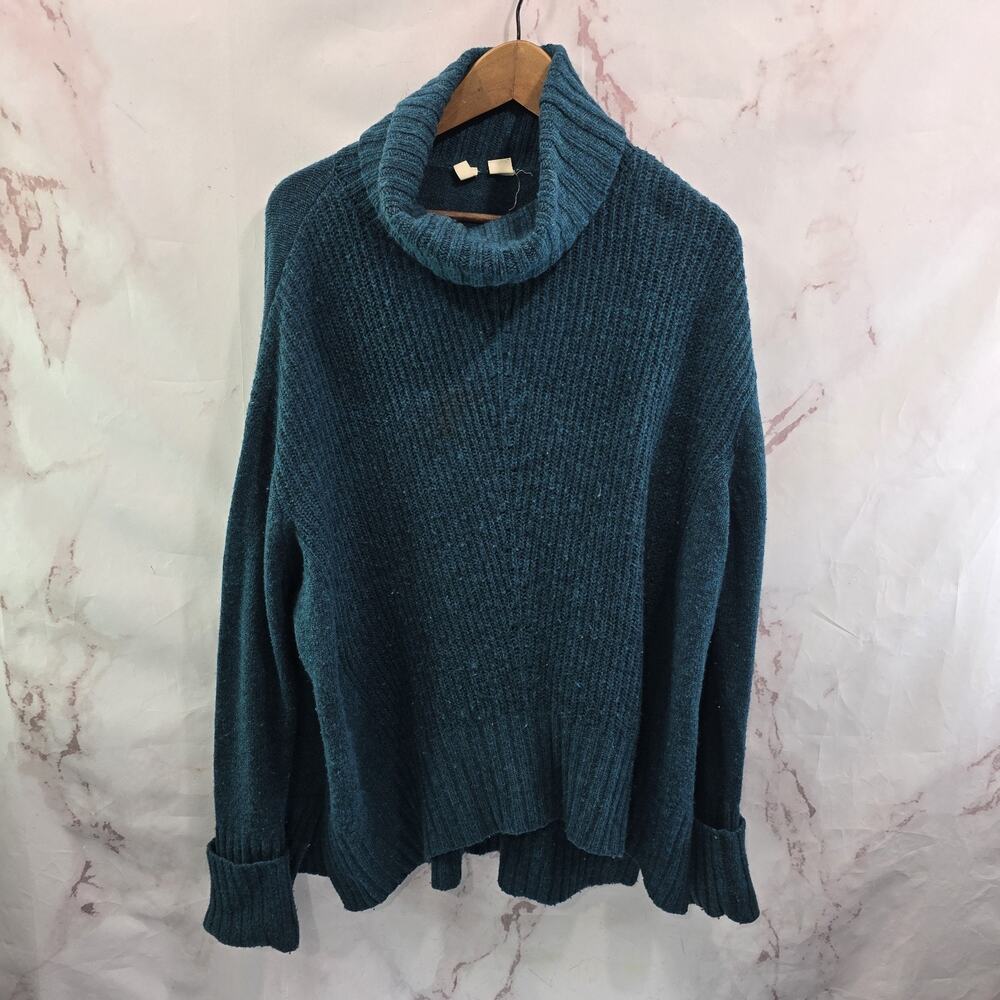 Anthropologie Sweater Womens Medium Teal Blue Green Wool Turtleneck Fireside